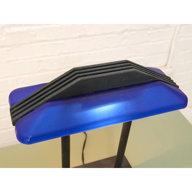 Vintage Postmodern Cobalt Blue and Black Double Arm Desk Lamp For Sale In Los Angeles - Image 6 of 11