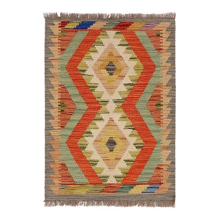 Rustic Turkish Kilim Gray Beige Hand-Woven Wool Rug For Sale