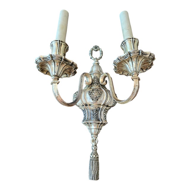 Antique Signed E F Caldwell Large Silvered Bronze Sconce For Sale