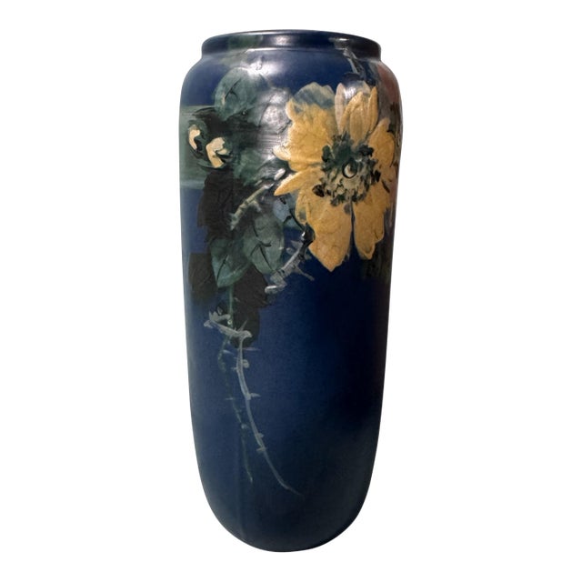 Vintage Weller Hudson Floral Decorated 9.75" Art Pottery Vase For Sale
