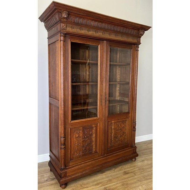 Antique French Glazed Display Oak Cabinet For Sale - Image 3 of 16