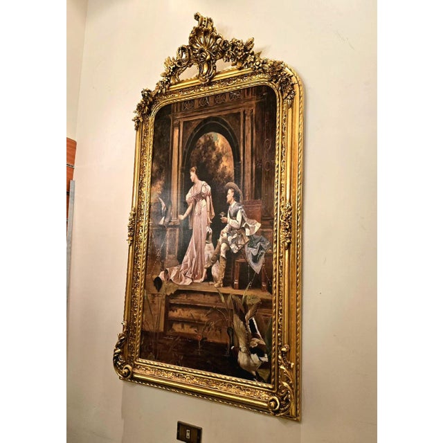 A beautifully detailed European-style decorative artwork depicting an elegant couple in a romantic wedding or marriage...