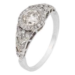 1930s Art Deco Old European Cut Diamond Platinum Diamond Ring, Size 7.5 For Sale