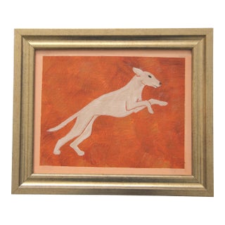 Greyhound Dog Style of Erte Burnt Orange Burnt Umber Minimalist Art Deco English Traditional Oil Painting by Cleo Plowden For Sale