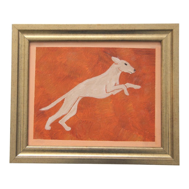 Greyhound Dog Style of Erte Burnt Orange Burnt Umber Minimalist Art Deco English Traditional Oil Painting by Cleo Plowden For Sale