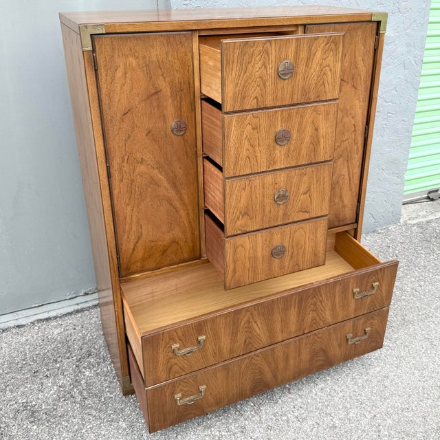Vintage Huntley Campaign Highboy Dresser by Thomasville For Sale - Image 11 of 12