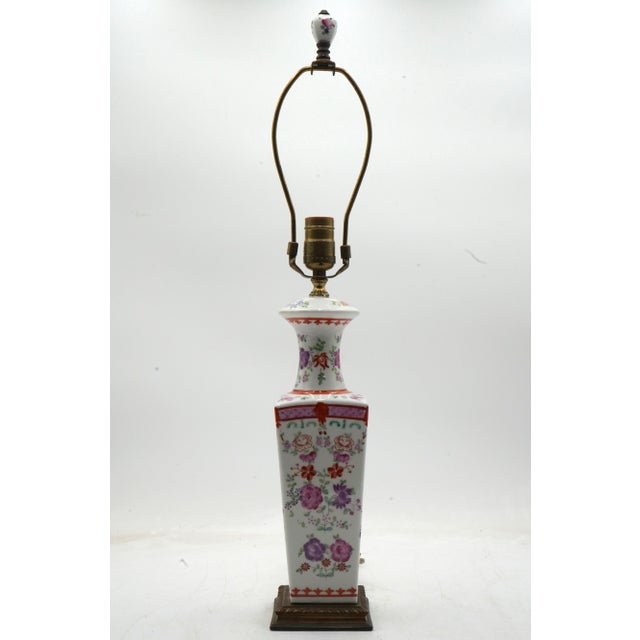 Age: Approx: 50 Years Old Details: Famille Rose Style High Quality Construction Solid Brass Hardware Bronze Base No Shades...