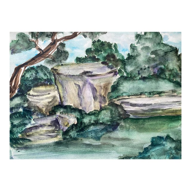1950s Landscape Watercolor by Virginia Spencer For Sale