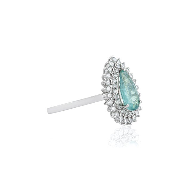 Metal 14k White Gold Double Halo Diamond Paraiba Tourmaline 1Carat Engagement Ring Size 5.5 For Sale - Image 7 of 18