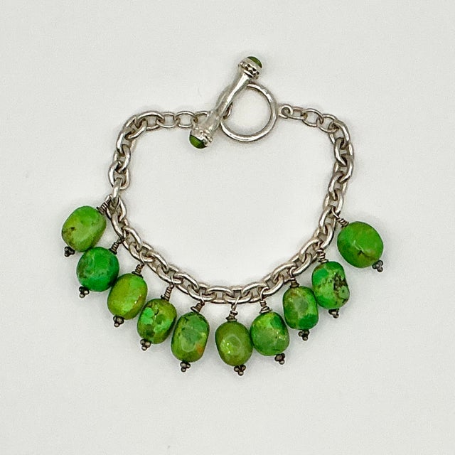 Ralph Lauren 1980s Vintage Southwestern Navajo Americana Carico Lake Sterling & Green Turquoise Beaded Bracelet - 7" For Sale - Image 4 of 12