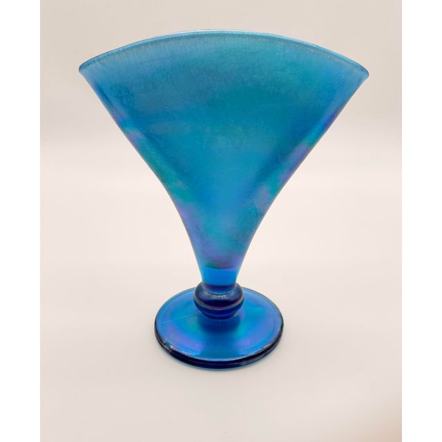 Fenton Art Glass Company Vintage Stretch Glass Iridescent Fan Vase by Fenton For Sale - Image 4 of 8