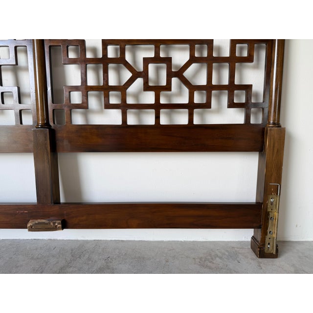 1970s Baker Hollywood Regency Style Walnut Fretwork King Size Headboard For Sale In Miami - Image 6 of 13