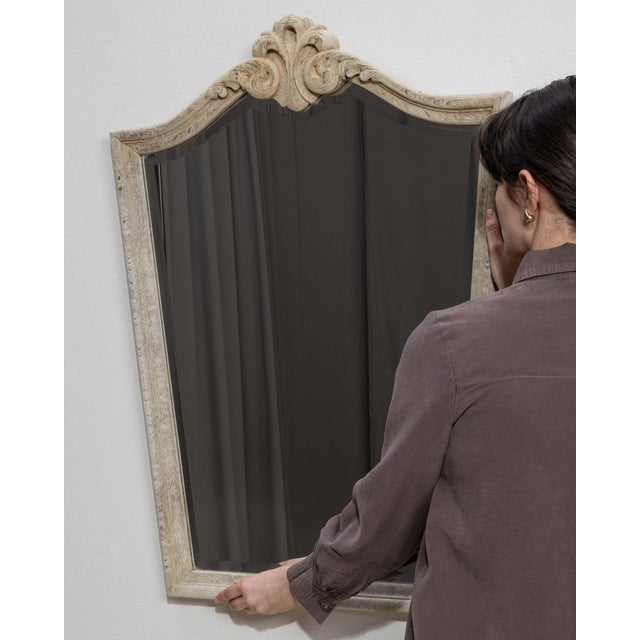 Wood Mid 20th Century France Louis XV Antique White Wood Mirror For Sale - Image 7 of 8