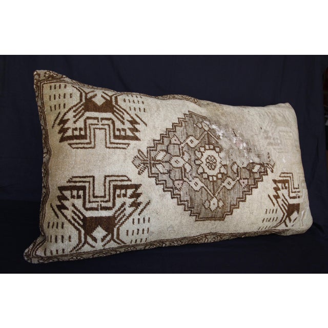 Brown Classic Turkish Oushak Rug Lumbar Pillow – Handwoven Vintage Rug Cushion Case -19'' X 33'' For Sale - Image 8 of 10