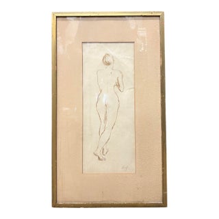 Vintage Figurative Sketch Figure Study Nude Signed Matted & Framed For Sale