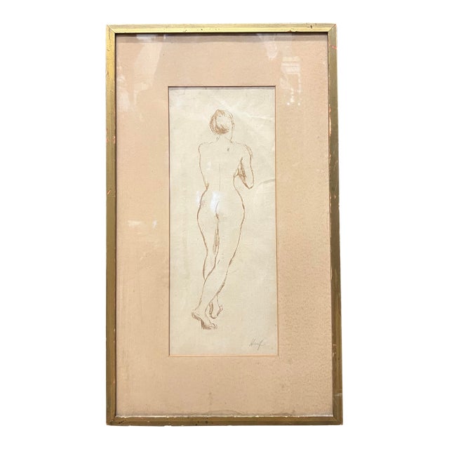 Vintage Figurative Sketch Figure Study Nude Signed Matted & Framed For Sale