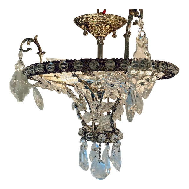 Myran Allan Luxury Lighting Neoclassical Antique Silver Petite Bohemian Crystal Semi-Flush Mount For Sale