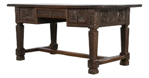 Early 19th Century Spanish Baroque Carved Wood Writing Desk