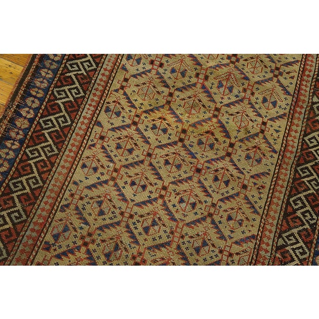 1930s 1930s Tan Camel Geometric Tribal Caucasian Shirvan Rug 3' X 4'7" Handknotted Wool Carpet For Sale - Image 5 of 6