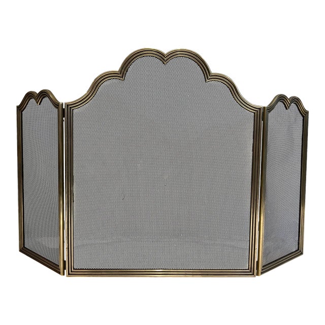 Neoclassical Style Brass and Grilling Fireplace Screen For Sale