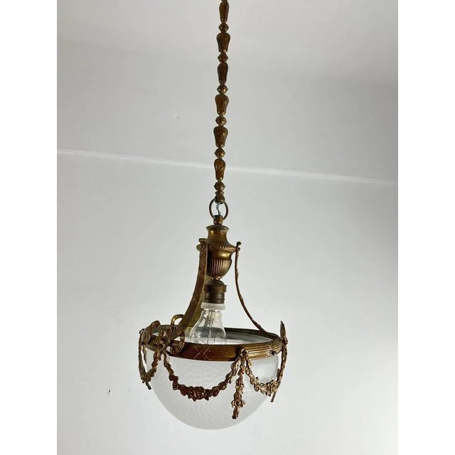 1950s Mid-Century Bronze and Glass Empire Style Hanging Light, 1950s For Sale - Image 5 of 13