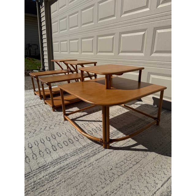 Champagne Heywood Wakefield Ashcraft Line Three Tier Step Tables and Two Tiered Corner Table For Sale - Image 8 of 16
