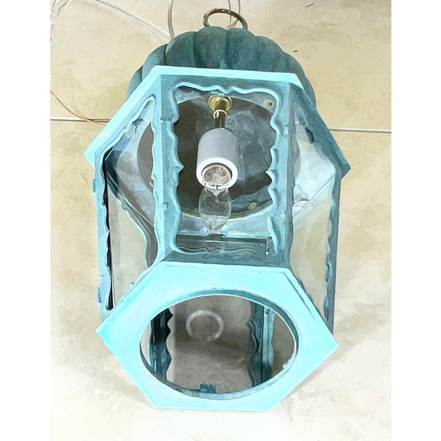 Solid Brass Antique Hexagonal Hanging Lantern / Pendant Light - 19”h X 9”.5 W For Sale - Image 16 of 18