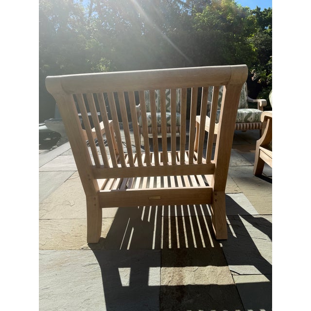 Wood 4 Teak Club Chairs With Seat and Back Cushions in Quadrille China Seas Bali Hai in Green For Sale - Image 7 of 14