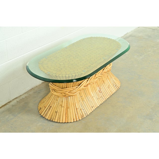 McGuire McGuire Hollywood Regency Organic Modern Bamboo Sheaf of Wheat Pedestal Coffee Table, Circa 1970s For Sale - Image 4 of 11