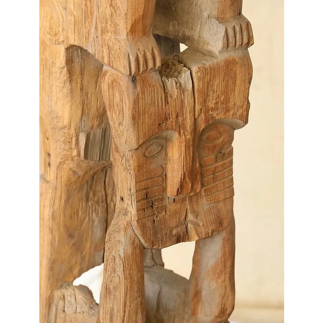 1950s 1950s Monumental Folk Wood Carved Scupture . Man and Cat.73 In. H. For Sale - Image 5 of 7