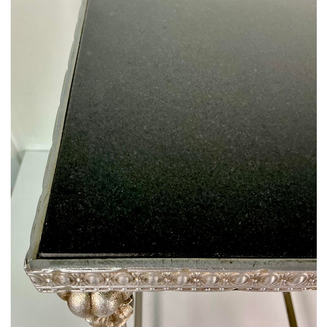 1970s Vintage Hollywood Regency Italian Neoclassical Black Marble Top Metal Side Table For Sale - Image 16 of 16