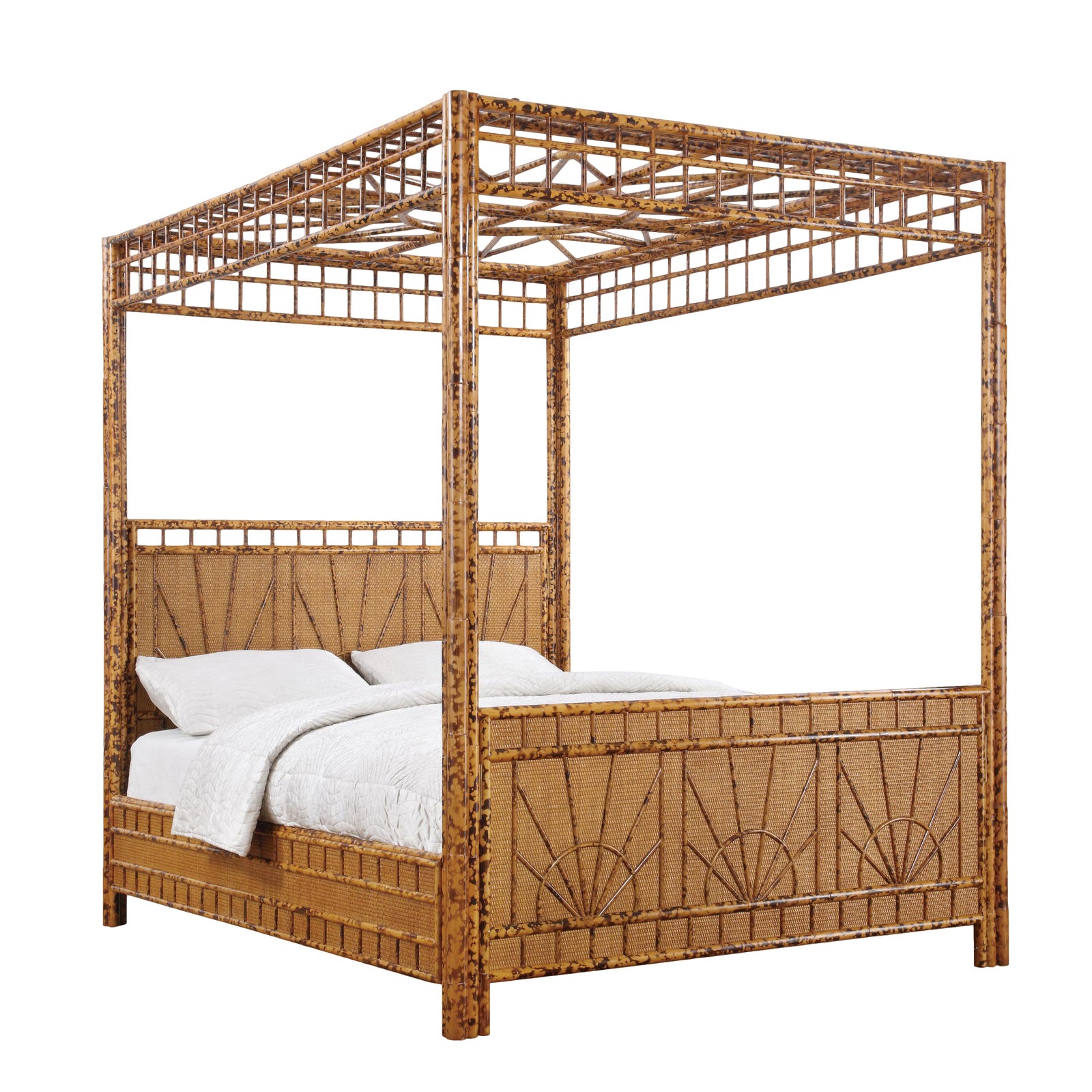 Vintage Tortoise Bamboo Canopy Bed, Queen Size by Jardins en Fleur