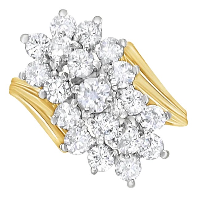 2 Carat Three Row Diagonal Diamond Cluster Ring, Size 6 For Sale