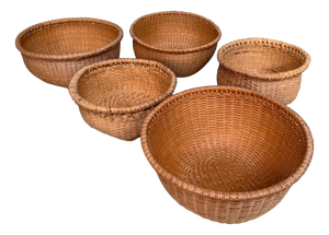 Vintage Japanese Bamboo Baskets, 1980s, Set of 5