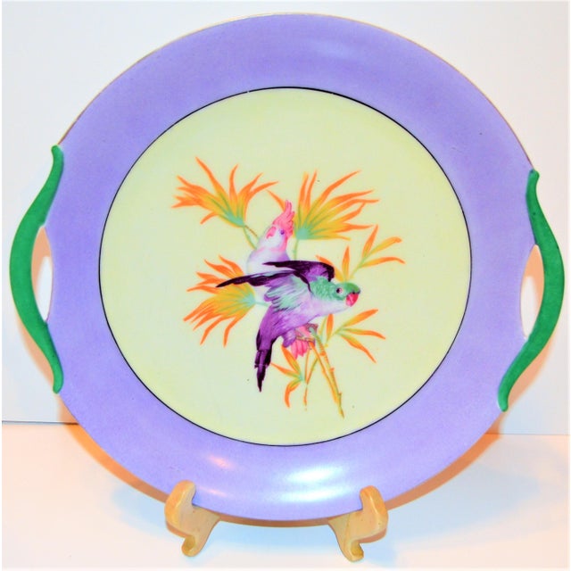 Antique Lilac Moschendorf Bavaria Cake Plate With Parrots For Sale - Image 4 of 10