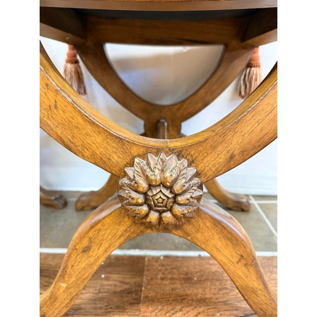 Pair of Neoclassical Carved X-Base Benches Ottomans With Animal Print For Sale - Image 4 of 8