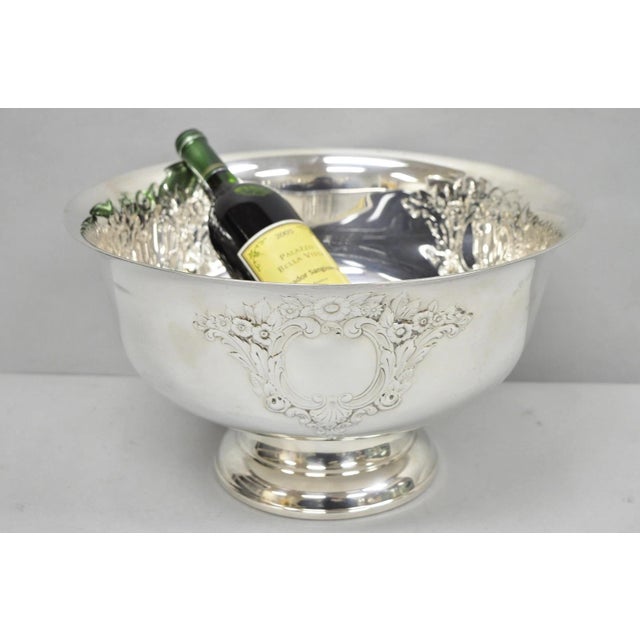 Vintage Victorian Floral Repousse Silver Plated Punch Bowl Champagne Chiller Ice Bucket with Repeating Design. Circa Mid...