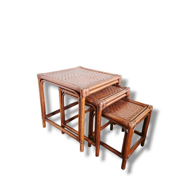 Vintage Nesting Tables in Bamboo and Rattan, 1970s, Set of 3 For Sale - Image 4 of 9