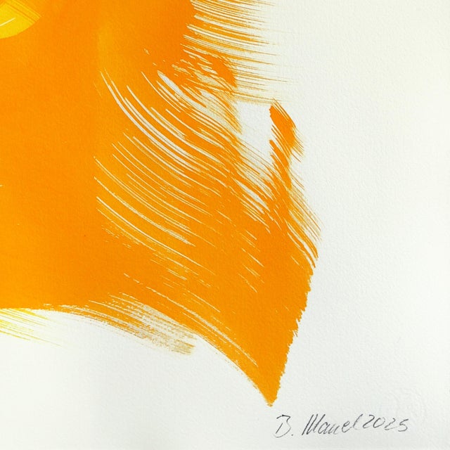 The Marigold Dress 1 - Abstract Flowy Minimalist Yellow Figurative Ink Painting on Paper by Bettina Mauel For Sale - Image 4 of 6