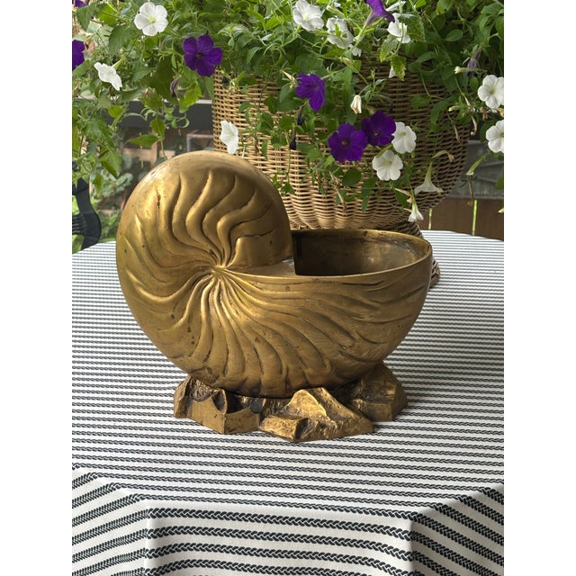 Vintage Large Scale Palm Beach Style Brass Nautilus Shell Planter For Sale In Little Rock - Image 6 of 17