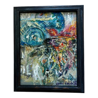 "Bird on Its Ladder", Framed, Oil Painting, Aviary Art For Sale