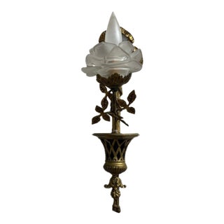 Vintage 20th Century Louis XVI Style Brass Floral Wall Sconce For Sale