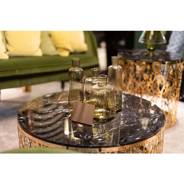 Metal Marquina Black Marble & 24K Gold Arabesque Cabaret Coffee Table from VGnewtrend For Sale - Image 7 of 9