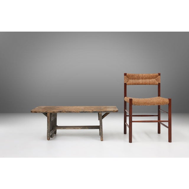 France / 1890 / bench / wood / rustic / mid-century / industrial Rare wooden bench with genuine patina after many years of...