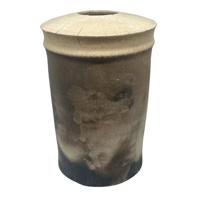 Late 20th Century Modern Cream and Black Vase For Sale