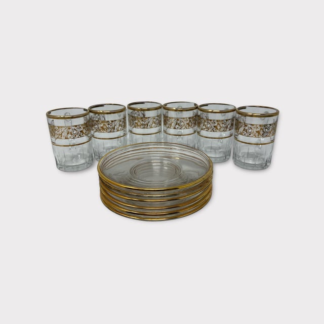 French Country Vintage Glass Coffee Set with Gold Embellishment- 12 Pieces For Sale - Image 3 of 7