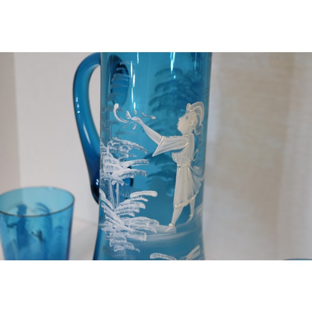 Early 20th Century Mary Gregory Style Victorian Blue Lemonade Serving Set- 3 Pieces For Sale - Image 4 of 8