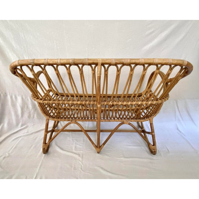 Wood Mid-Century French Bamboo & Rattan Settee Bench For Sale - Image 7 of 9