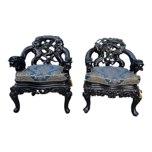 Pair of Vintage Asian Dragon Armchairs Made in Ishizuka
