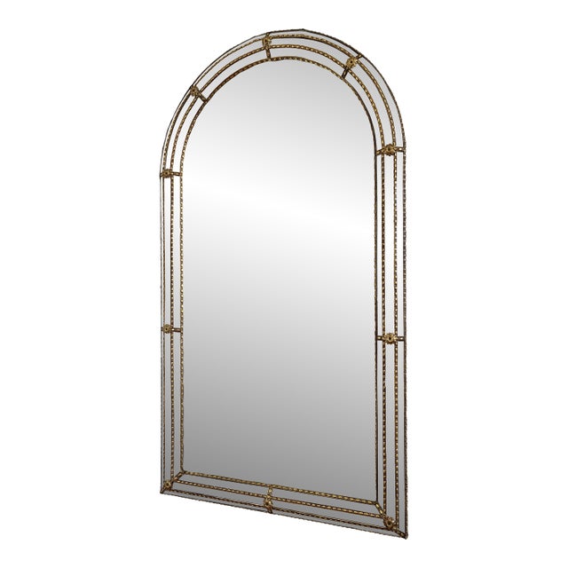 Large Vintage Spanish Venetian-Style Wall Mirror, Brass, 1980s Hollywood Regency For Sale